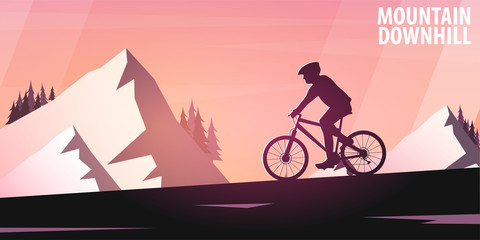 Mountain biking. Downhill bike. Sport banner, active lifestyle. Vector illustration