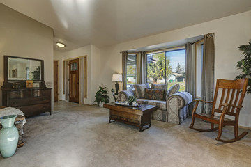 Light filled family room with vaulted ceiling