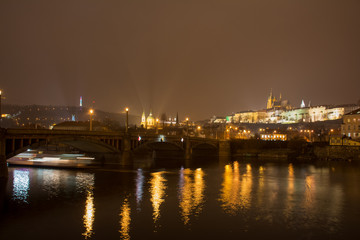 St Vitus Cathedral view over Vltava river & Charles Bridge. Cityscape