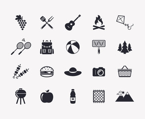 Picnic and barbecue vector icons.