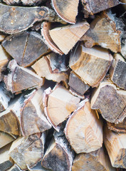 Pile of chopped fire wood prepared for winter