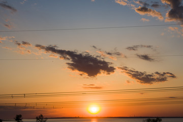 sunset with 750 kV line
