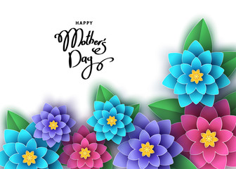 Happy mother's day banner template with paper cut 3d  flowers.