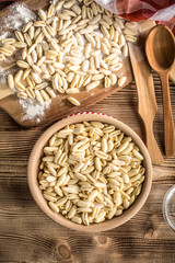 Fresh uncooked cavatelli pasta.