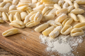 Fresh uncooked cavatelli pasta.