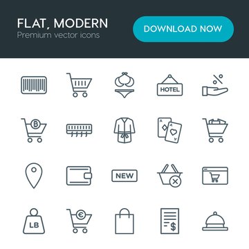 Modern Simple Set of hotel, shopping, travel Vector outline Icons. Contains such Icons as  reject,  restaurant,  weight,  bill,  cart,  city and more on white background. Fully Editable. Pixel Perfect