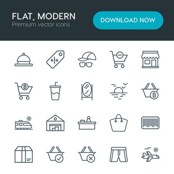 Modern Simple Set of hotel, shopping, travel Vector outline Icons. Contains such Icons as  tag,  clothing,  vacation,  gourmet, holiday and more on white background. Fully Editable. Pixel Perfect