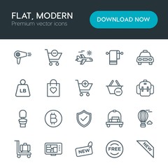 Modern Simple Set of hotel, shopping, travel Vector outline Icons. Contains such Icons as  free,  sky,  background,  soft,  baggage,  store and more on white background. Fully Editable. Pixel Perfect
