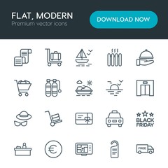 Modern Simple Set of hotel, shopping, travel Vector outline Icons. Contains such Icons as  sea,  cash, sale,  do,  map,  customer,  car, gps and more on white background. Fully Editable. Pixel Perfect