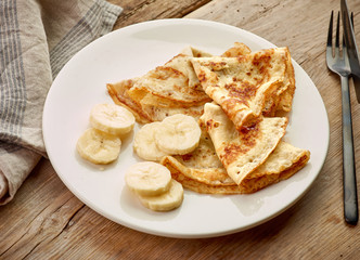 freshly baked crepes with babana