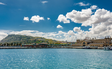 View on Tibidabo and Gaudi Architecture in Barcelona port