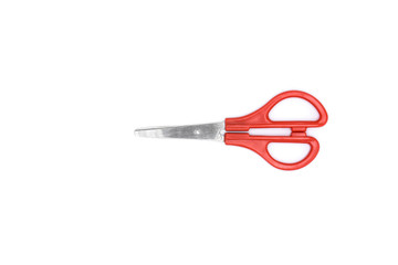 red plastic scissors isolated on white background