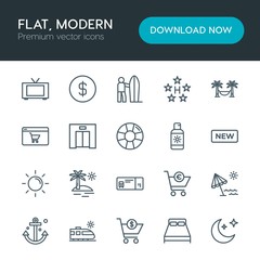 Modern Simple Set of hotel, shopping, travel Vector outline Icons. Contains such Icons as  furniture, relax,  tv,  cart,  technology, dollar and more on white background. Fully Editable. Pixel Perfect