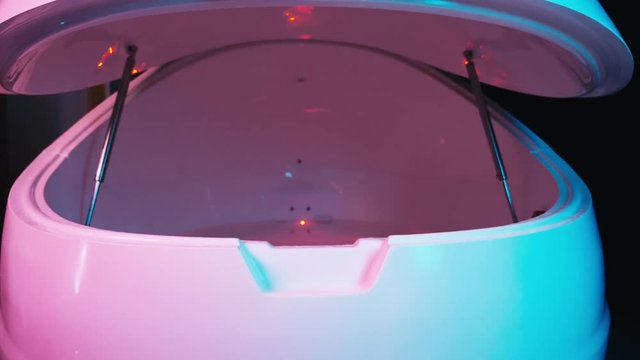 Floating Spa tank bath. Sensory deprivation capsule. Health and welness concept