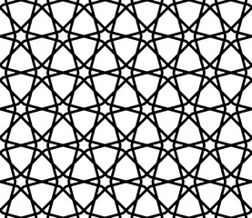 Seamless pattern on the basis of Islam patterns in black and white in AVERAGE thickness lines.ROUNDED corners.