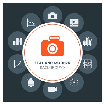 charts, video, photos, time Infographic Circle fill Icons Set. Contains such Icons as  business,  website,  elements,  background,  pattern,  banner,  slider,  and more. Fully Editable. Pixel Perfect