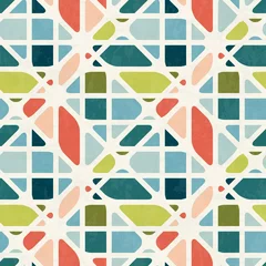 Foto op Plexiglas Jaren 50 Abstract naadloos patroon in moderne kleuren van het midden van de eeuw, vectorillustratie met textuur