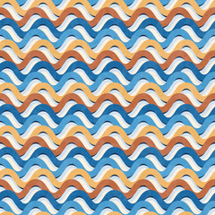 Abstract geometric seamless wave pattern in bold fresh colors, vector illustration with texture
