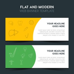 health, sports Flat Design Concept with outline icons. Modern Vector Web Banners