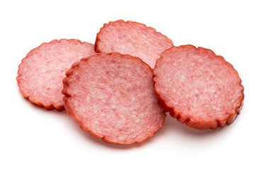 Slices of salami. Isolated on a white background.