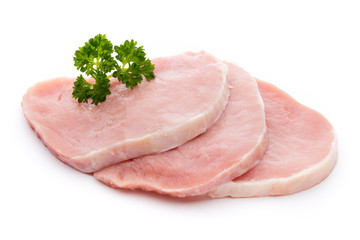 Fresh raw beef steak isolated on white background, top view.