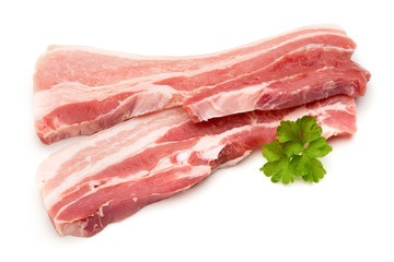 Meat pork slices isolated on the white background.