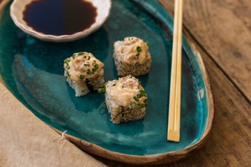 Sushi with soy sauce