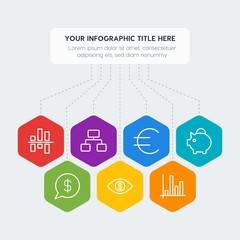 Flat geometric money, charts infographic steps template with 7 options for presentations, advertising, annual reports