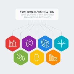 Flat geometric money, charts infographic steps template with 7 options for presentations, advertising, annual reports