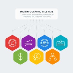 Flat geometric money, charts infographic steps template with 7 options for presentations, advertising, annual reports