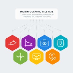 Flat geometric money, charts infographic steps template with 7 options for presentations, advertising, annual reports