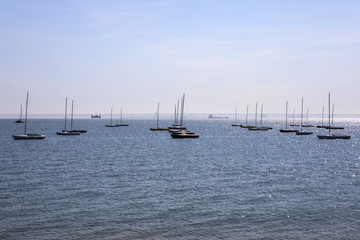 Fototapeta na wymiar Boats at Thorpe Bay in Essex
