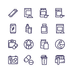 Set of Sport Supplements Related Vector Line Icons