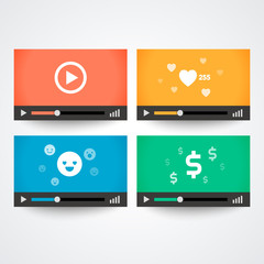 Vector Illustration Video Player Screen and colorful Windows with Icons