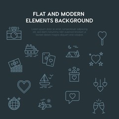 travel, valentine outline vector icons and elements background concept on dark background.Multipurpose use on websites, presentations, brochures and more