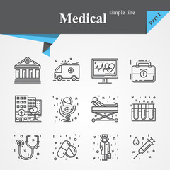 Fototapeta na wymiar Medical outline icon set