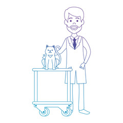 veterinary doctor with cat in cart vector illustration design