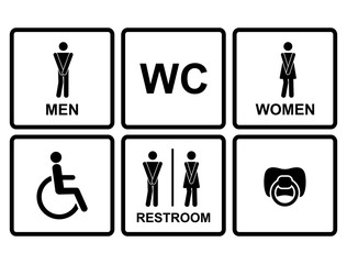 Vector restroom icons:men,women, lady, man, baby's dummy,nipple,