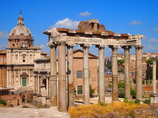 Fototapeta na wymiar Temple of Saturn. Roman forum. Italy.