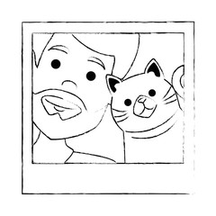 photo of man with cat vector illustration design