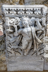 Plaster bas-relief on the wall of the pavilion Kitchen-ruin in the Catherine park in Pushkin (Tsarskoe Selo), St.Petersburg, Russia.