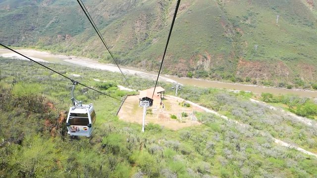 Cable car moving in Chicamocha National Park Colombia