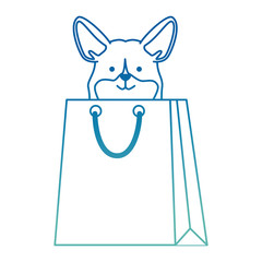 cute dog in shopping bag character vector illustration design