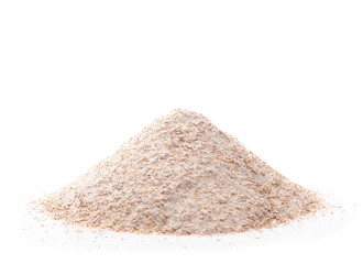Fototapeta na wymiar Pile of integral wheat flour isolated on white