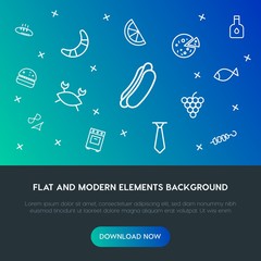 food, clothes, drinks outline vector icons and elements background concept on gradient background.Multipurpose use on websites, presentations, brochures and more