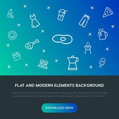 food, clothes, drinks outline vector icons and elements background concept on gradient background.Multipurpose use on websites, presentations, brochures and more