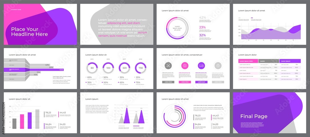 Wall mural presentation template design. business data graphs. vector financial and marketing charts.