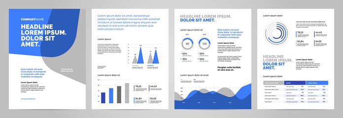 Blue Presentation Template design. Business data graphs. Vector financial and marketing charts.