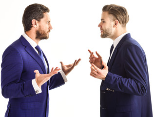 Business misunderstanding concept. Men in suits or businessmen