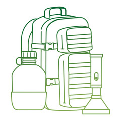 military bag with canteen and lantern vector illustration design